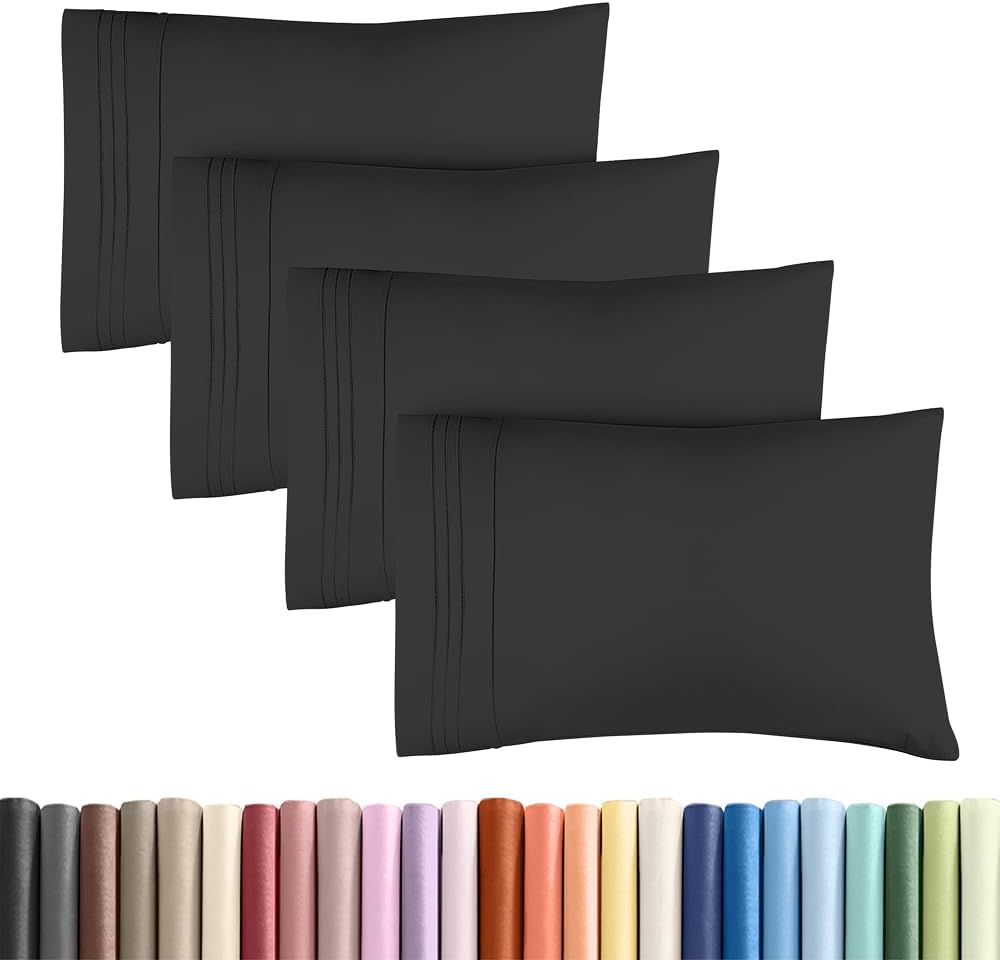 Queen Pillow Cases Set of 4 - Ultra Soft Cozy Pillowcase Covers - Charcoal