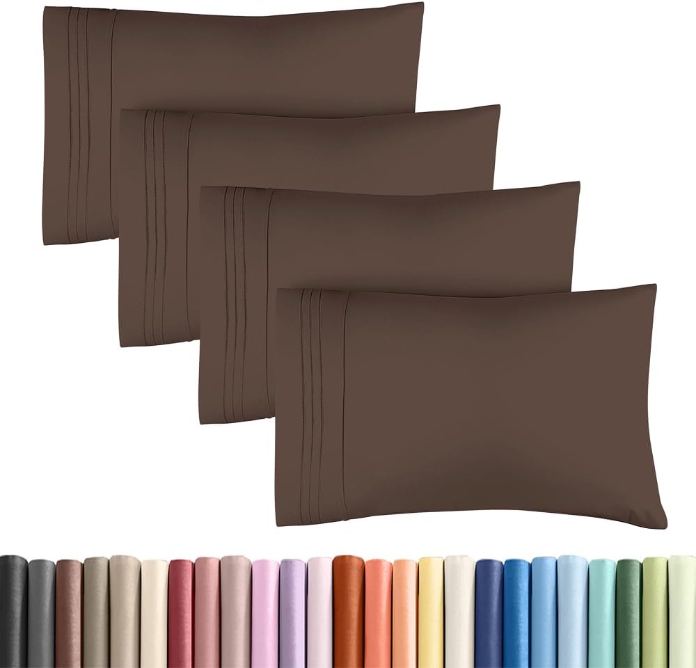 Queen Pillow Cases Set of 4 - Ultra Soft Cozy Pillowcase Covers - Charcoal