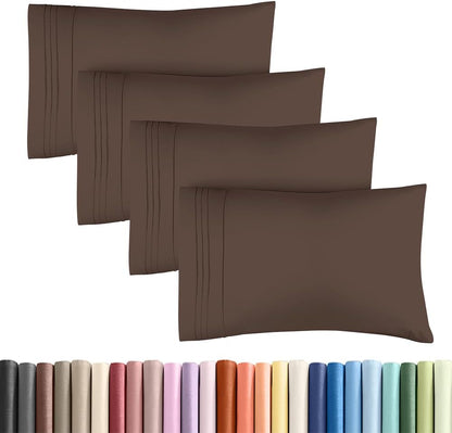 Queen Pillow Cases Set of 4 - Ultra Soft Cozy Pillowcase Covers - Charcoal