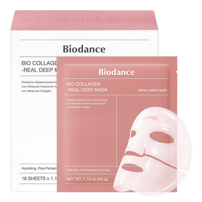 BIODANCE Bio-Collagen Real Deep Mask, Hydrating Overnight Hydrogel Face Mask, Pore Minimizing, Elasticity, Plumping, Travel Essentials &amp; Self Care Gifts for Women, Korean Skin Care | 1.19oz(34g) x 4ea