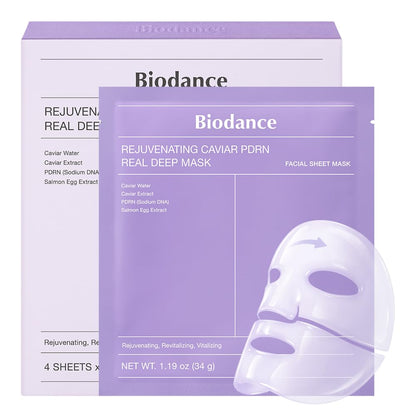 BIODANCE Bio-Collagen Real Deep Mask, Hydrating Overnight Hydrogel Face Mask, Pore Minimizing, Elasticity, Plumping, Travel Essentials &amp; Self Care Gifts for Women, Korean Skin Care | 1.19oz(34g) x 4ea