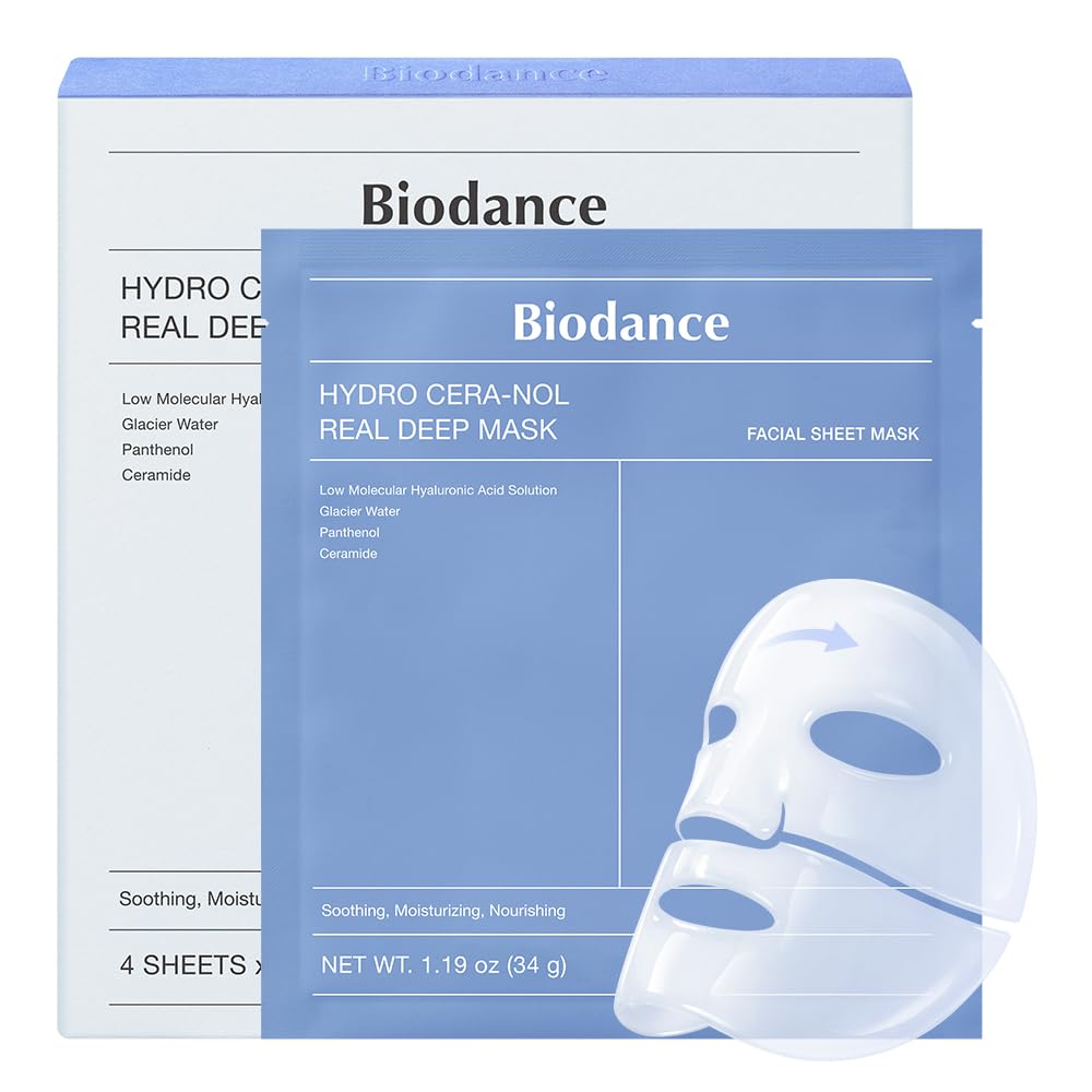 BIODANCE Bio-Collagen Real Deep Mask, Hydrating Overnight Hydrogel Face Mask, Pore Minimizing, Elasticity, Plumping, Travel Essentials &amp; Self Care Gifts for Women, Korean Skin Care | 1.19oz(34g) x 4ea
