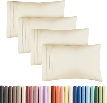 Queen Pillow Cases Set of 4 - Ultra Soft Cozy Pillowcase Covers - Charcoal