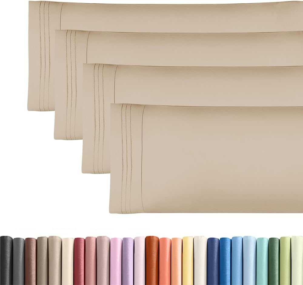 Queen Pillow Cases Set of 4 - Ultra Soft Cozy Pillowcase Covers - Charcoal