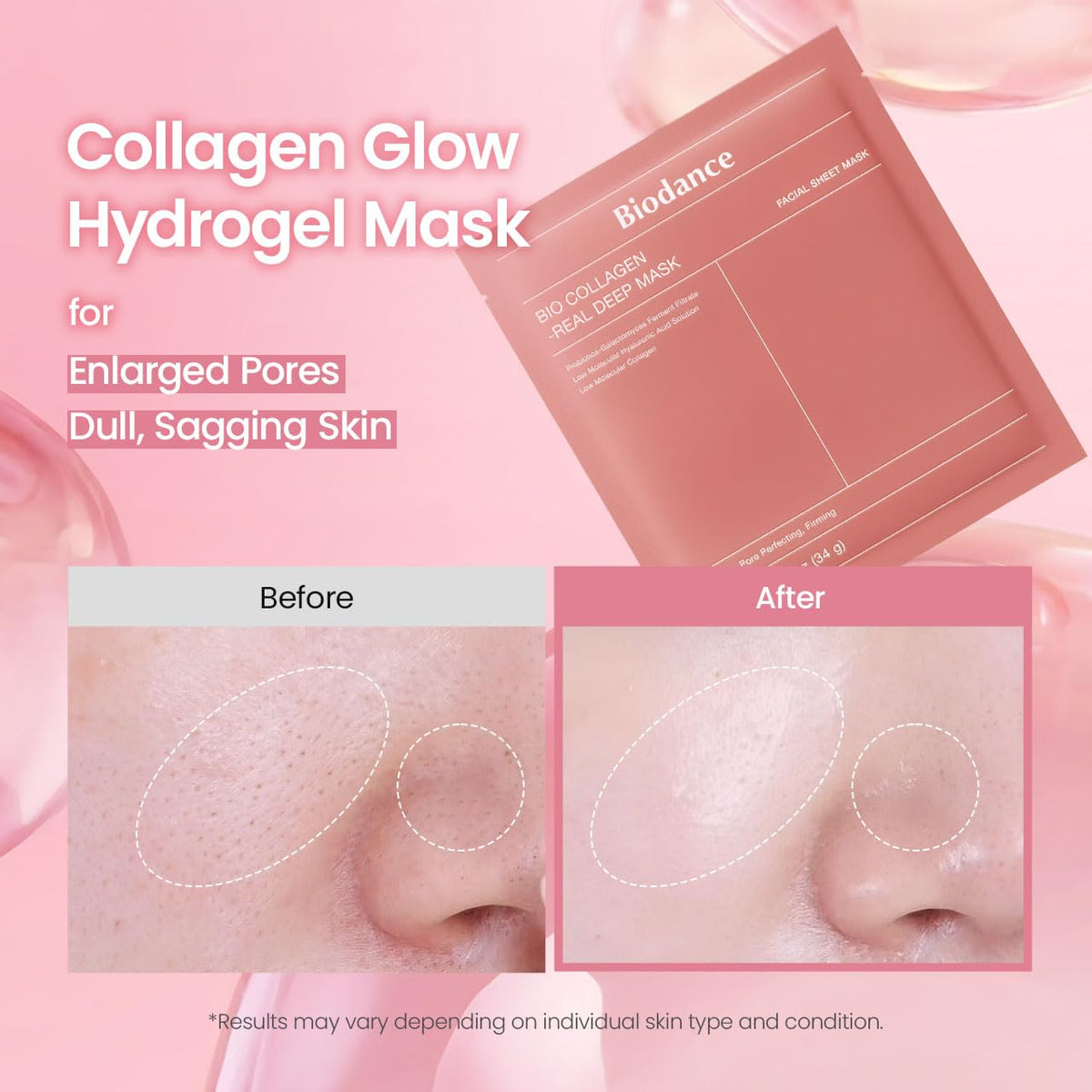 BIODANCE Bio-Collagen Real Deep Mask, Hydrating Overnight Hydrogel Face Mask, Pore Minimizing, Elasticity, Plumping, Travel Essentials &amp; Self Care Gifts for Women, Korean Skin Care | 1.19oz(34g) x 4ea