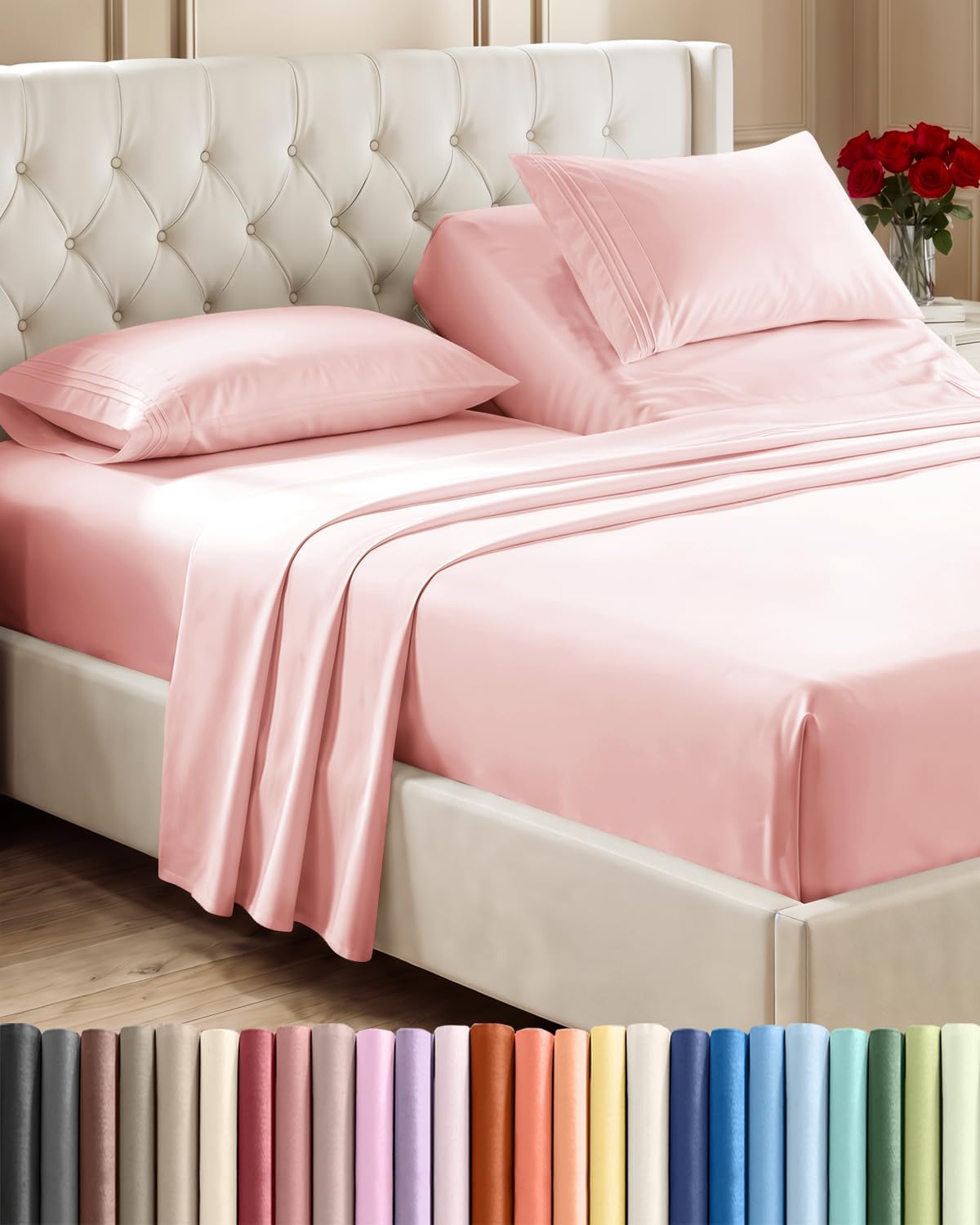 Queen Size 4 Piece Sheet Set - Comfy Breathable &amp; Cooling Sheets - White