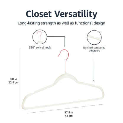 Amazon Basics Slim Velvet Non-Slip Space Saving Suit Clothes Hangers, Closet Organizer, Black, 50-Pack