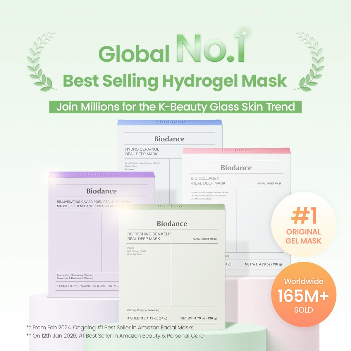 BIODANCE Bio-Collagen Real Deep Mask, Hydrating Overnight Hydrogel Face Mask, Pore Minimizing, Elasticity, Plumping, Travel Essentials &amp; Self Care Gifts for Women, Korean Skin Care | 1.19oz(34g) x 4ea