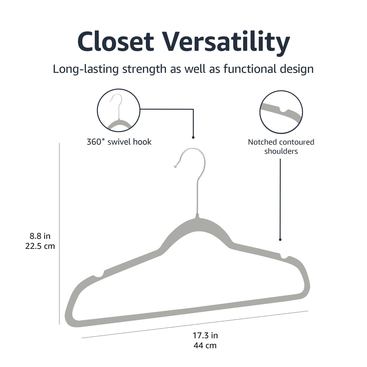 Amazon Basics Slim Velvet Non-Slip Space Saving Suit Clothes Hangers, Closet Organizer, Black, 50-Pack