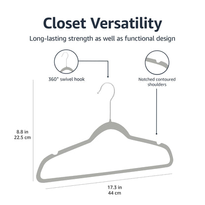 Amazon Basics Slim Velvet Non-Slip Space Saving Suit Clothes Hangers, Closet Organizer, Black, 50-Pack