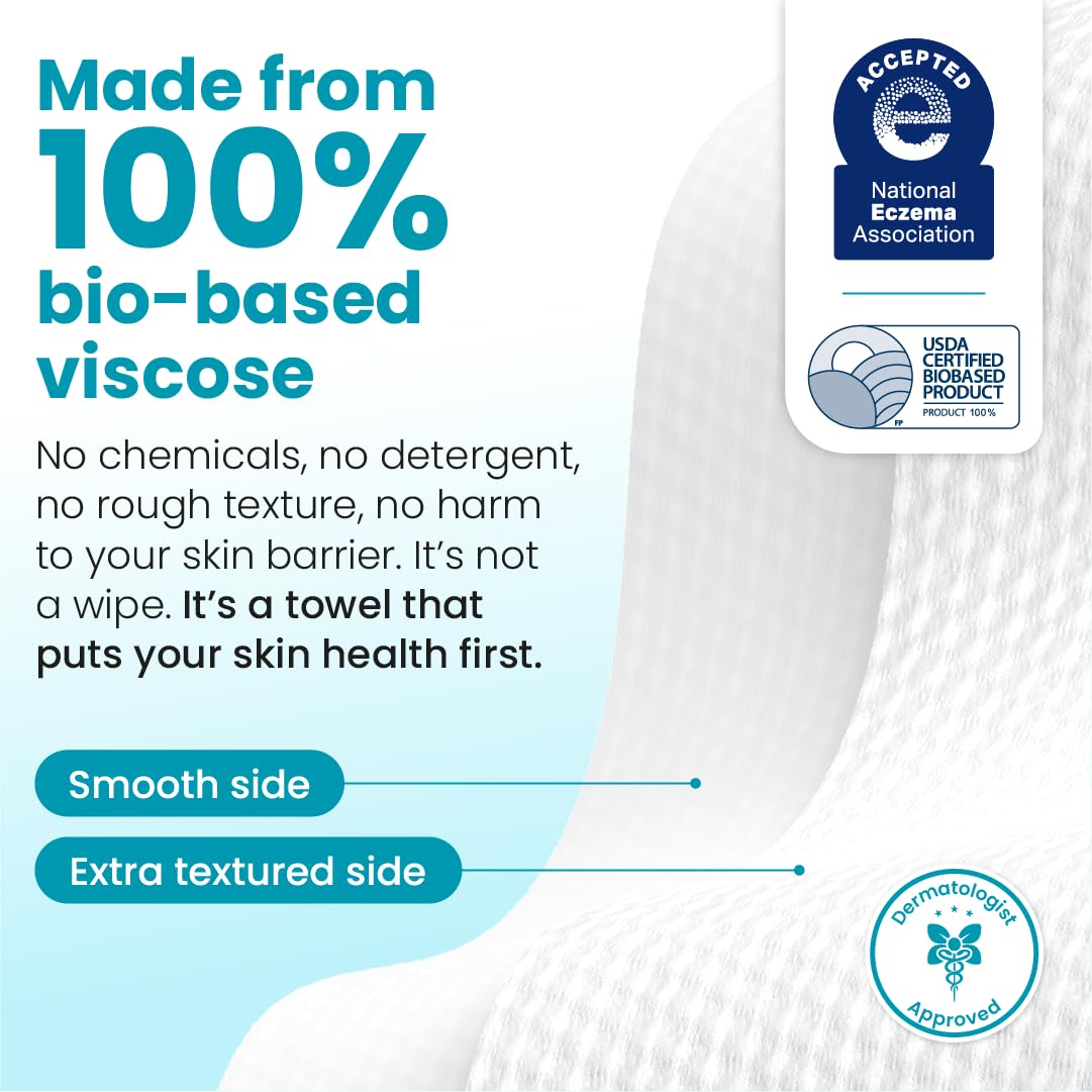 Clean Skin Club Clean Towels XL®, 100% USDA Biobased Face Towel, Disposable Face Towelette, Eczema Association Accepted, Makeup Remover Dry Wipes, Ultra Soft, 1 Pack, 50 Ct