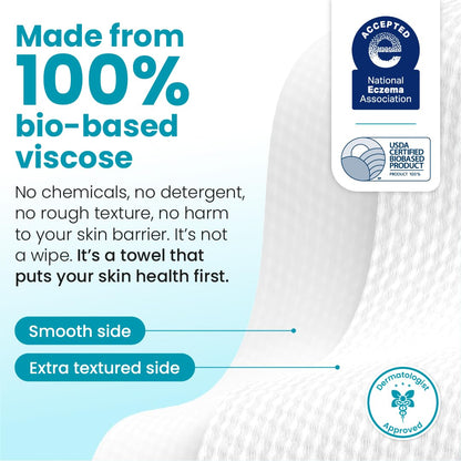 Clean Skin Club Clean Towels XL®, 100% USDA Biobased Face Towel, Disposable Face Towelette, Eczema Association Accepted, Makeup Remover Dry Wipes, Ultra Soft, 1 Pack, 50 Ct