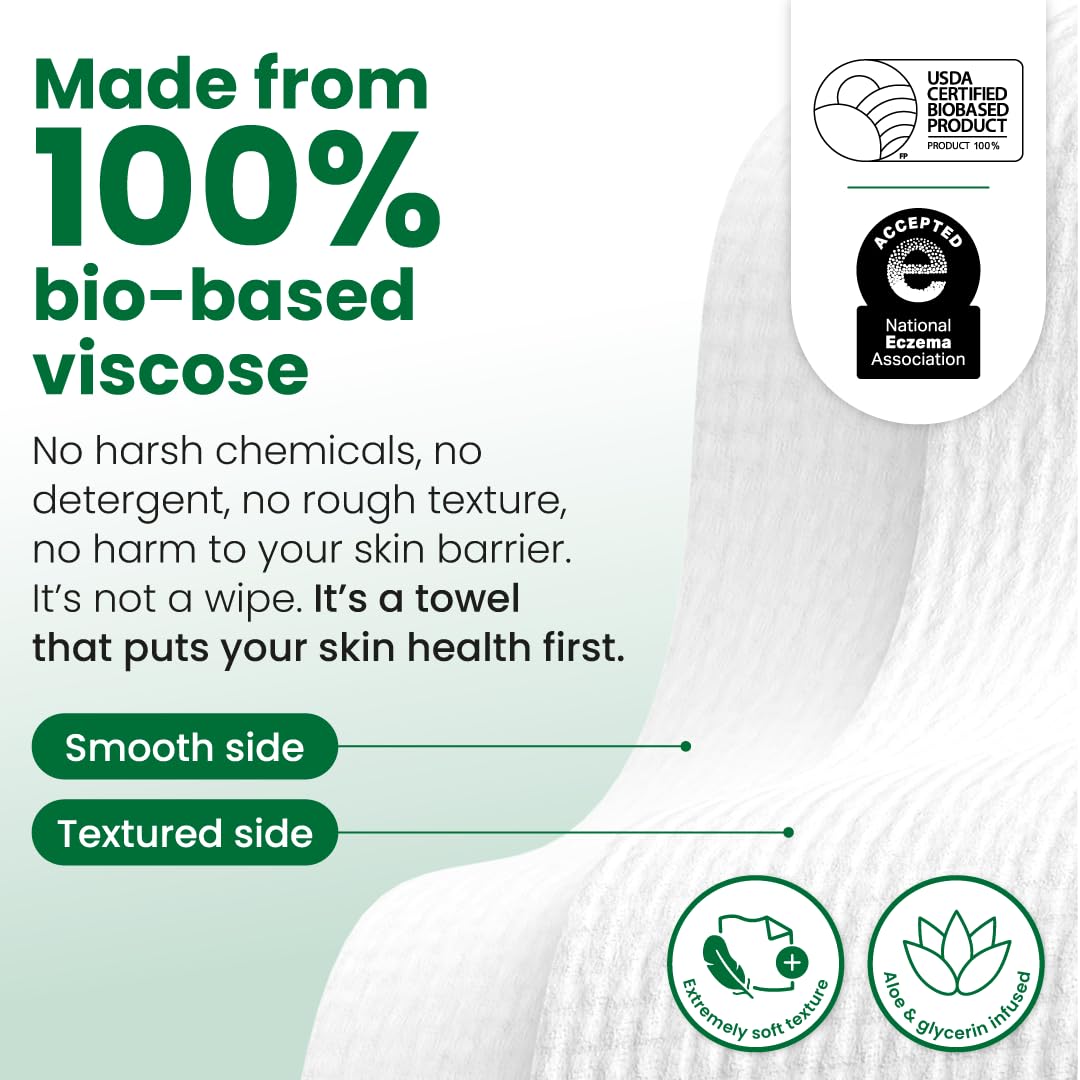 Clean Skin Club Clean Towels XL®, 100% USDA Biobased Face Towel, Disposable Face Towelette, Eczema Association Accepted, Makeup Remover Dry Wipes, Ultra Soft, 1 Pack, 50 Ct