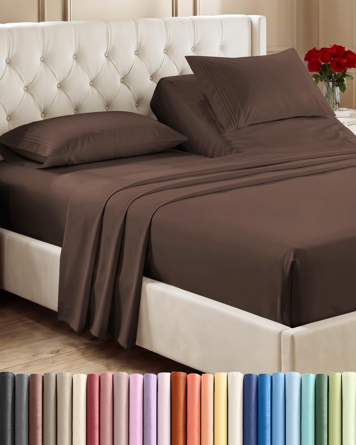 Queen Size 4 Piece Sheet Set - Comfy Breathable &amp; Cooling Sheets - White