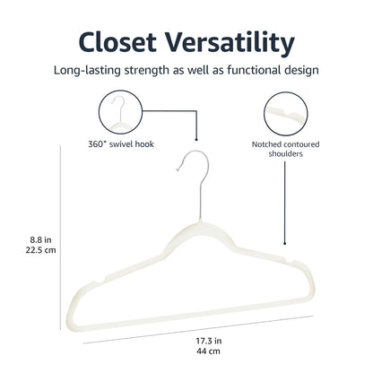 Amazon Basics Slim Velvet Non-Slip Space Saving Suit Clothes Hangers, Closet Organizer, Black, 50-Pack