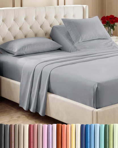 Queen Size 4 Piece Sheet Set - Comfy Breathable &amp; Cooling Sheets - White