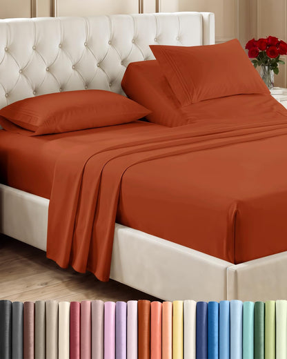 Queen Size 4 Piece Sheet Set - Comfy Breathable &amp; Cooling Sheets - White