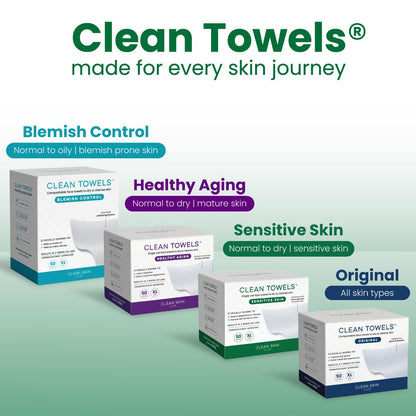 Clean Skin Club Clean Towels XL®, 100% USDA Biobased Face Towel, Disposable Face Towelette, Eczema Association Accepted, Makeup Remover Dry Wipes, Ultra Soft, 1 Pack, 50 Ct
