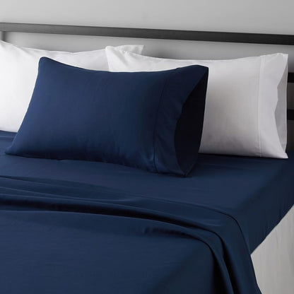 Amazon Basics Lightweight Super Soft Breathable Wrinkle-Resistant Microfiber 4-Piece Bed Sheet Set with 14-Inch Deep Pockets, Queen, Bright White, Solid