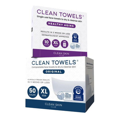 Clean Skin Club Clean Towels XL®, 100% USDA Biobased Face Towel, Disposable Face Towelette, Eczema Association Accepted, Makeup Remover Dry Wipes, Ultra Soft, 1 Pack, 50 Ct
