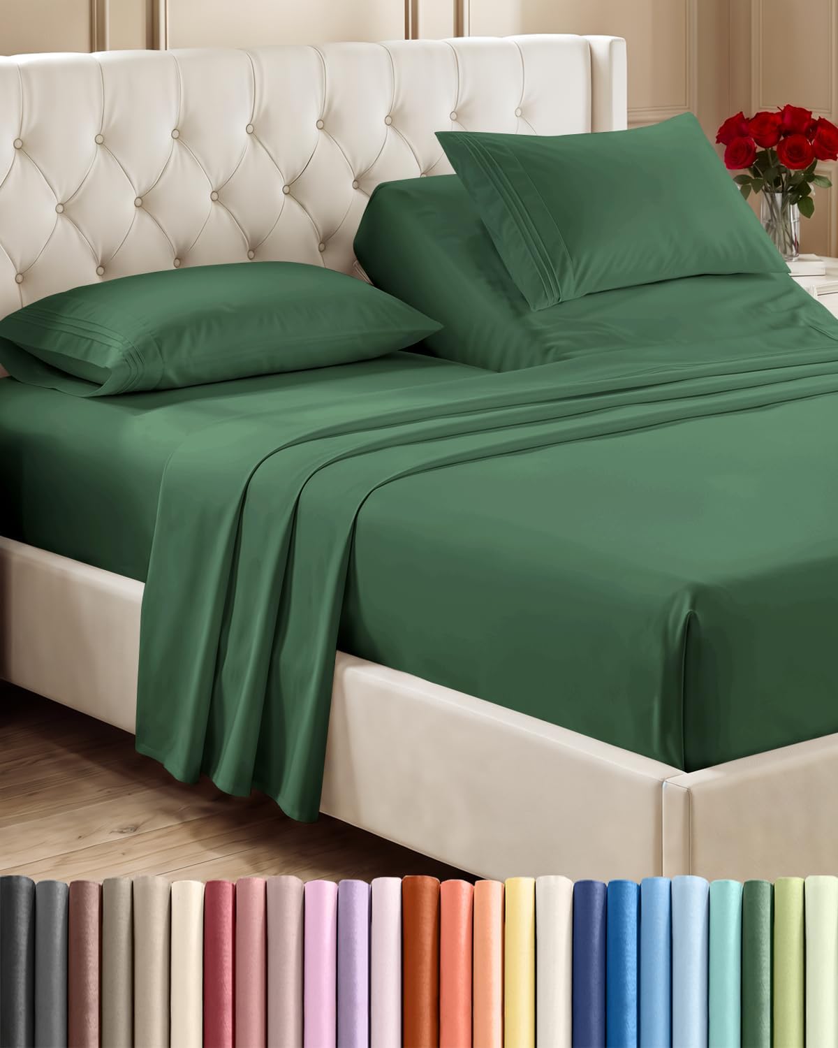 Queen Size 4 Piece Sheet Set - Comfy Breathable &amp; Cooling Sheets - White