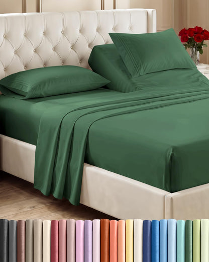 Queen Size 4 Piece Sheet Set - Comfy Breathable &amp; Cooling Sheets - White