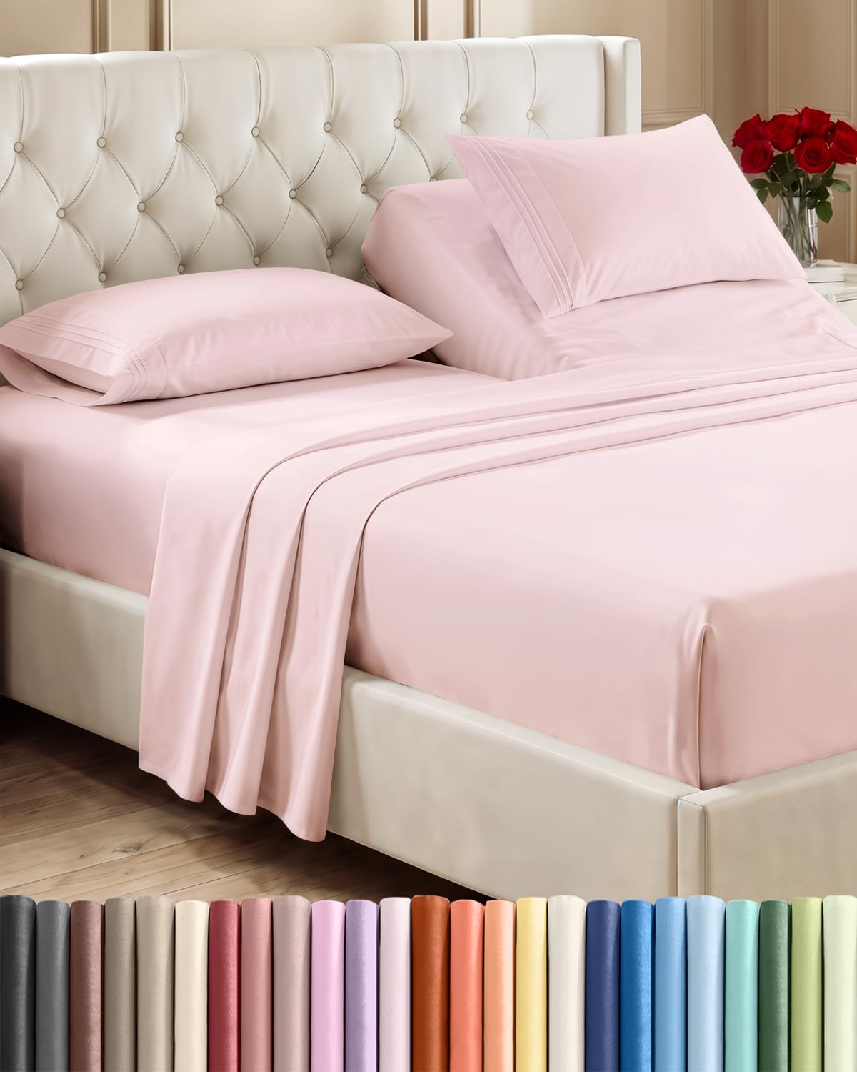 Queen Size 4 Piece Sheet Set - Comfy Breathable &amp; Cooling Sheets - White