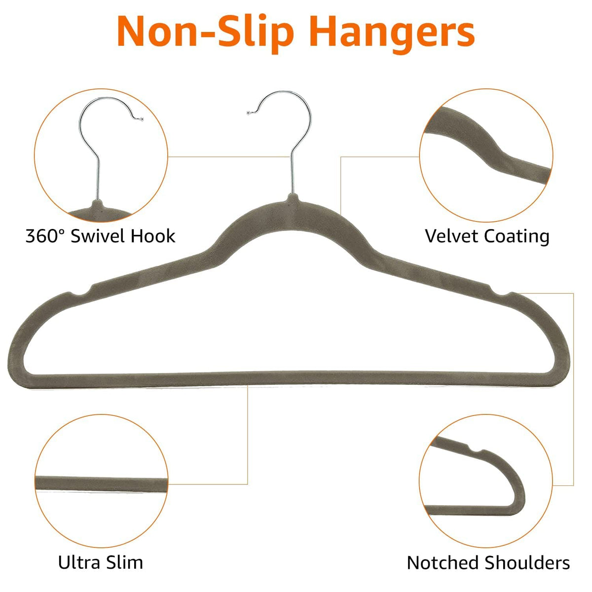 Amazon Basics Slim Velvet Non-Slip Space Saving Suit Clothes Hangers, Closet Organizer, Black, 50-Pack