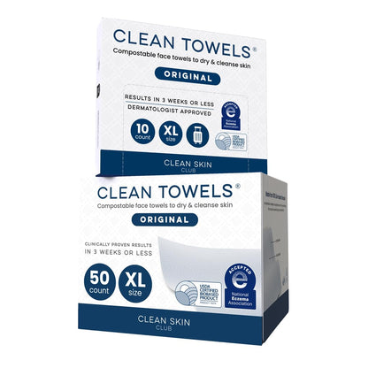 Clean Skin Club Clean Towels XL®, 100% USDA Biobased Face Towel, Disposable Face Towelette, Eczema Association Accepted, Makeup Remover Dry Wipes, Ultra Soft, 1 Pack, 50 Ct
