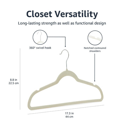 Amazon Basics Slim Velvet Non-Slip Space Saving Suit Clothes Hangers, Closet Organizer, Black, 50-Pack