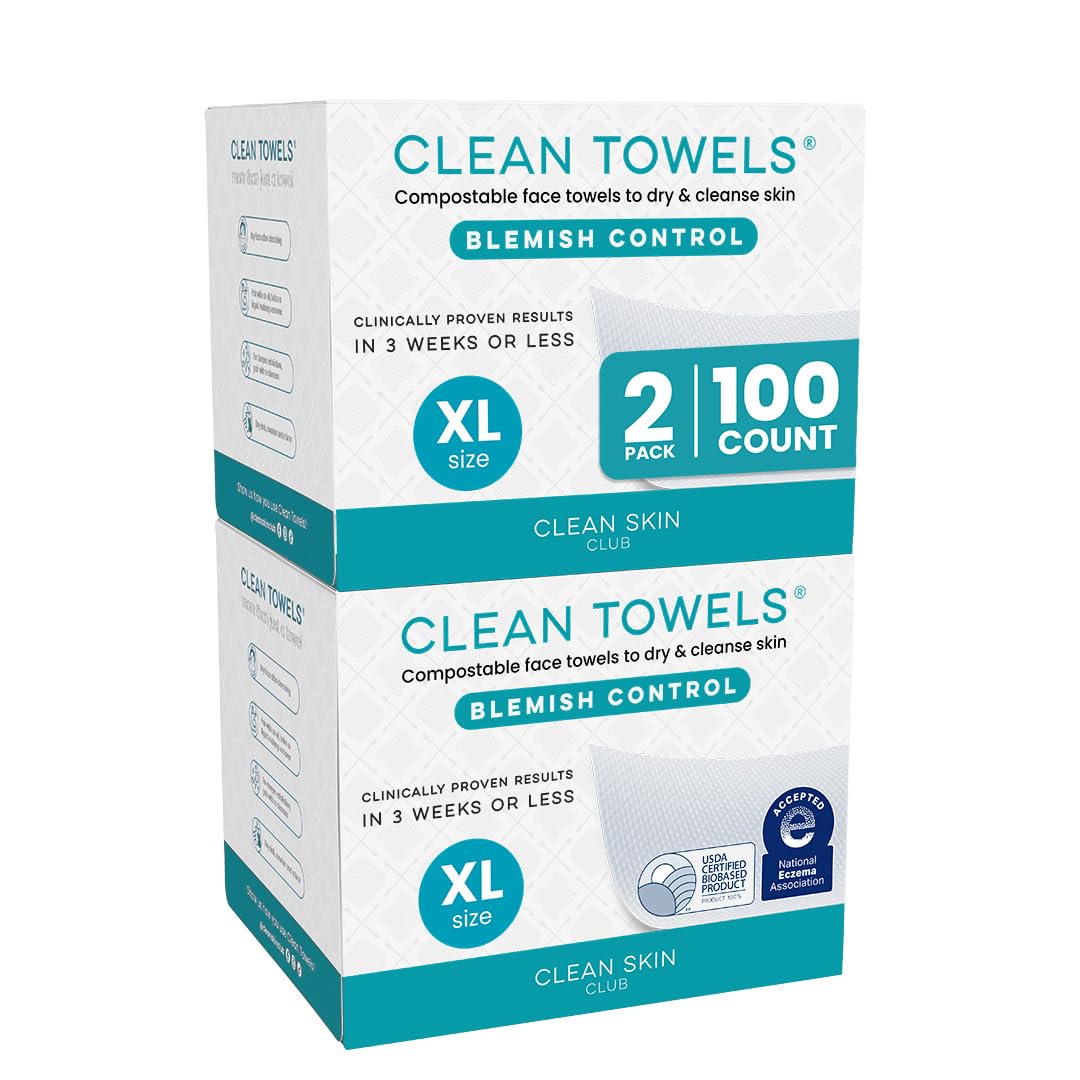 Clean Skin Club Clean Towels XL®, 100% USDA Biobased Face Towel, Disposable Face Towelette, Eczema Association Accepted, Makeup Remover Dry Wipes, Ultra Soft, 1 Pack, 50 Ct