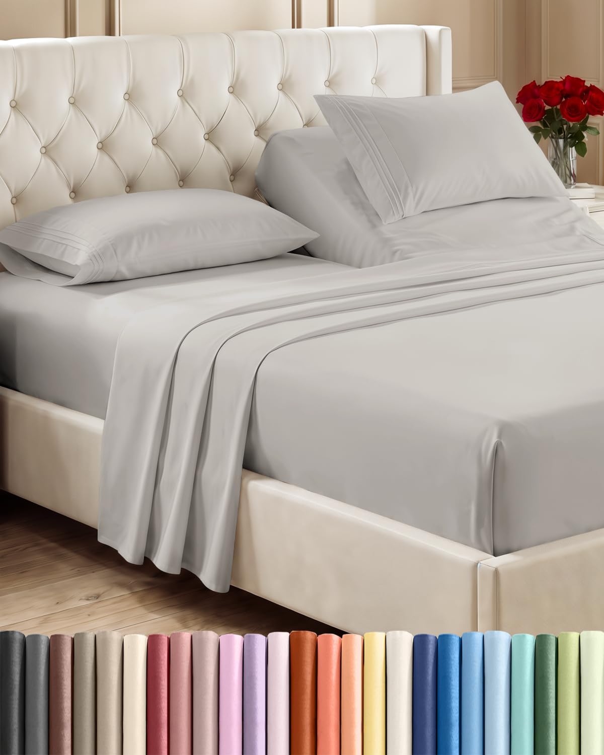 Queen Size 4 Piece Sheet Set - Comfy Breathable &amp; Cooling Sheets - White