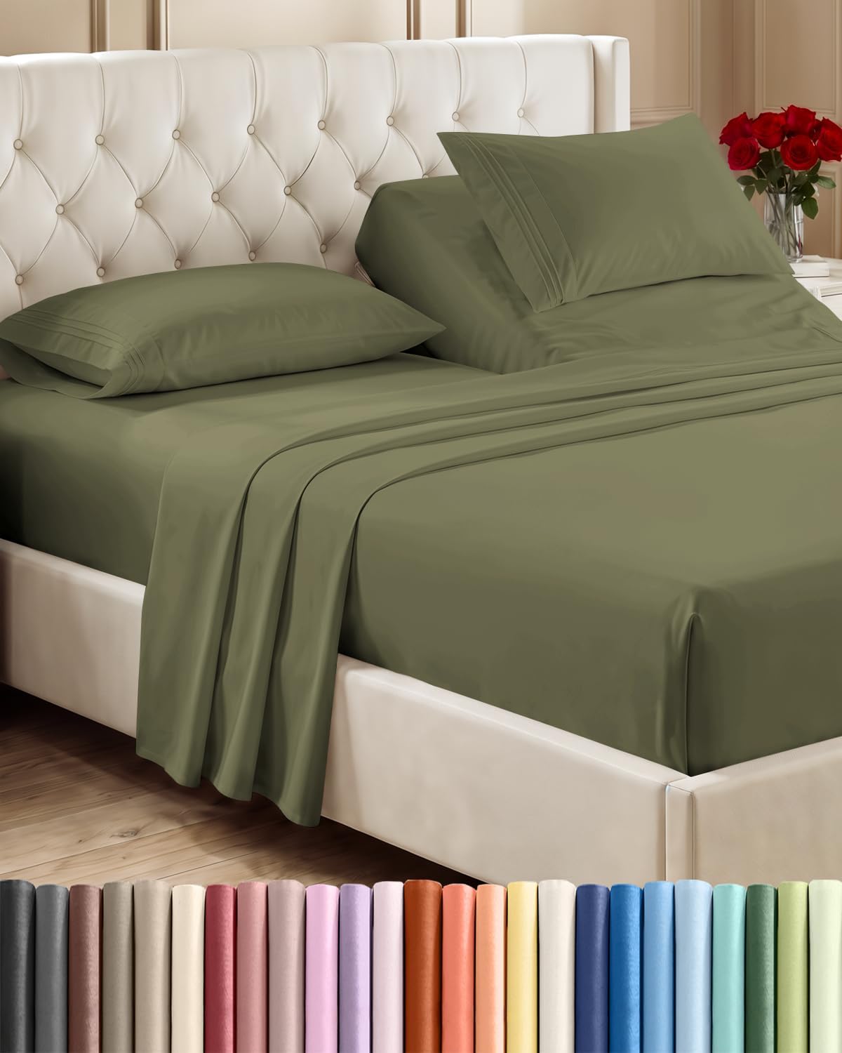 Queen Size 4 Piece Sheet Set - Comfy Breathable &amp; Cooling Sheets - White