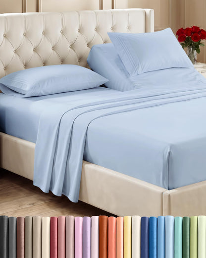 Queen Size 4 Piece Sheet Set - Comfy Breathable &amp; Cooling Sheets - White