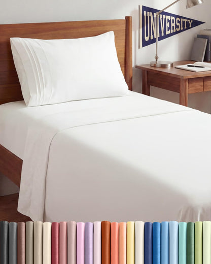 Queen Size 4 Piece Sheet Set - Comfy Breathable &amp; Cooling Sheets - White