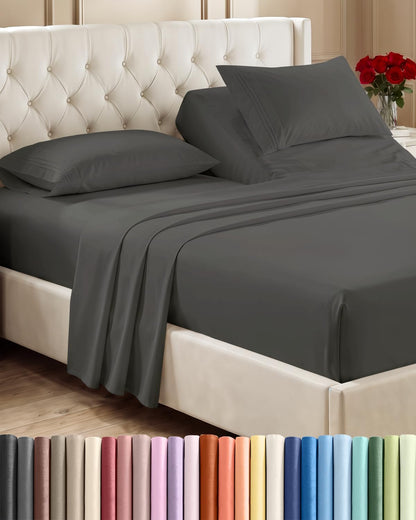 Queen Size 4 Piece Sheet Set - Comfy Breathable &amp; Cooling Sheets - White