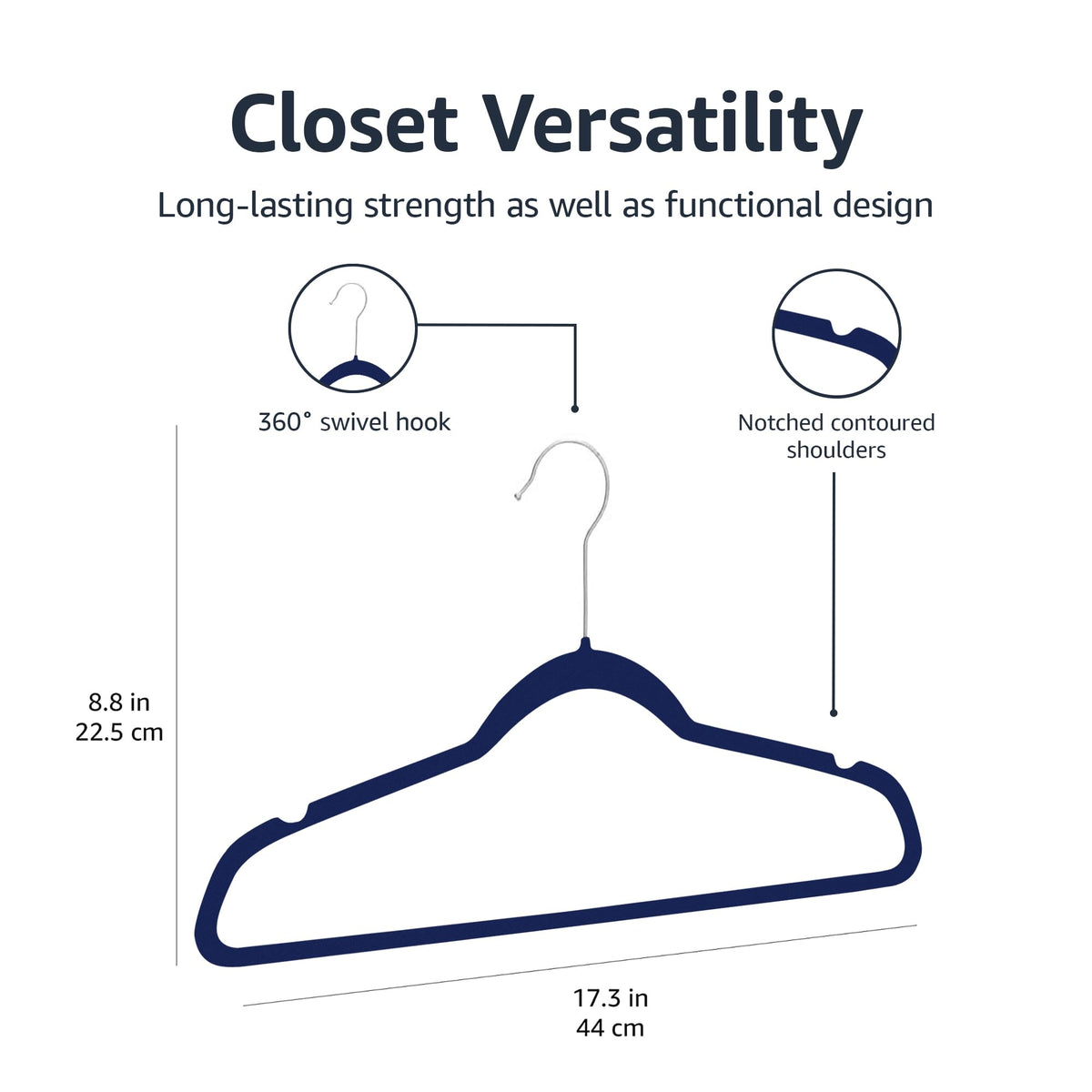Amazon Basics Slim Velvet Non-Slip Space Saving Suit Clothes Hangers, Closet Organizer, Black, 50-Pack