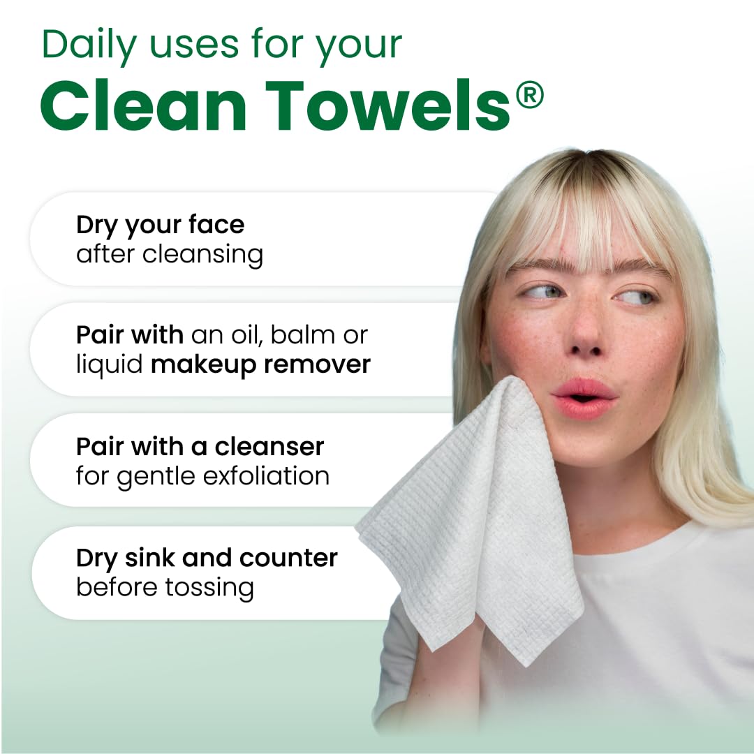 Clean Skin Club Clean Towels XL®, 100% USDA Biobased Face Towel, Disposable Face Towelette, Eczema Association Accepted, Makeup Remover Dry Wipes, Ultra Soft, 1 Pack, 50 Ct