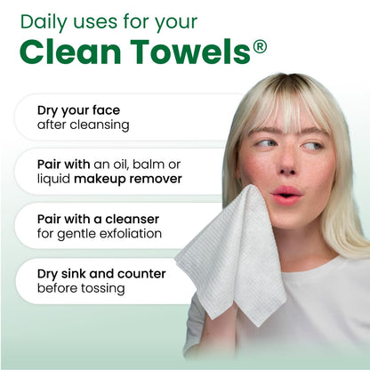 Clean Skin Club Clean Towels XL®, 100% USDA Biobased Face Towel, Disposable Face Towelette, Eczema Association Accepted, Makeup Remover Dry Wipes, Ultra Soft, 1 Pack, 50 Ct