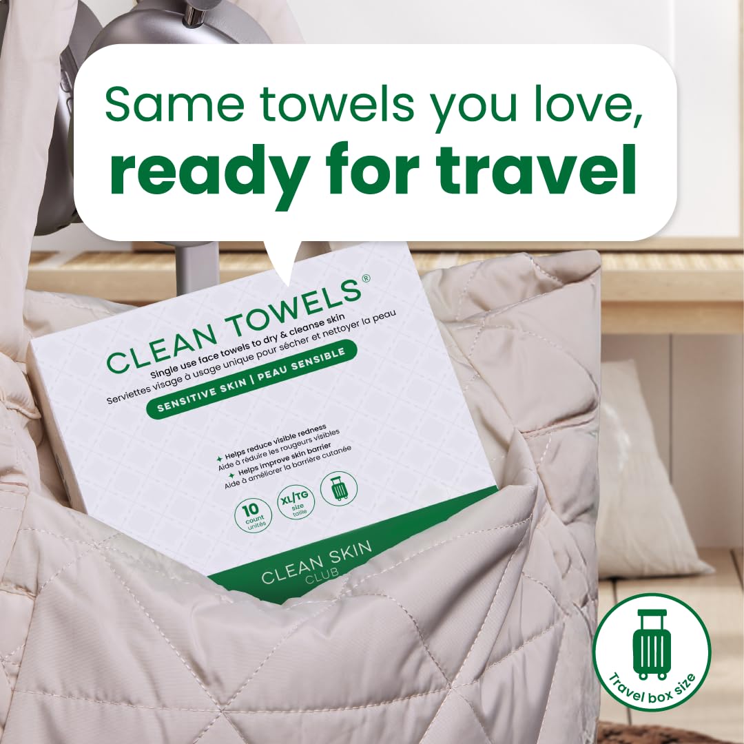 Clean Skin Club Clean Towels XL®, 100% USDA Biobased Face Towel, Disposable Face Towelette, Eczema Association Accepted, Makeup Remover Dry Wipes, Ultra Soft, 1 Pack, 50 Ct