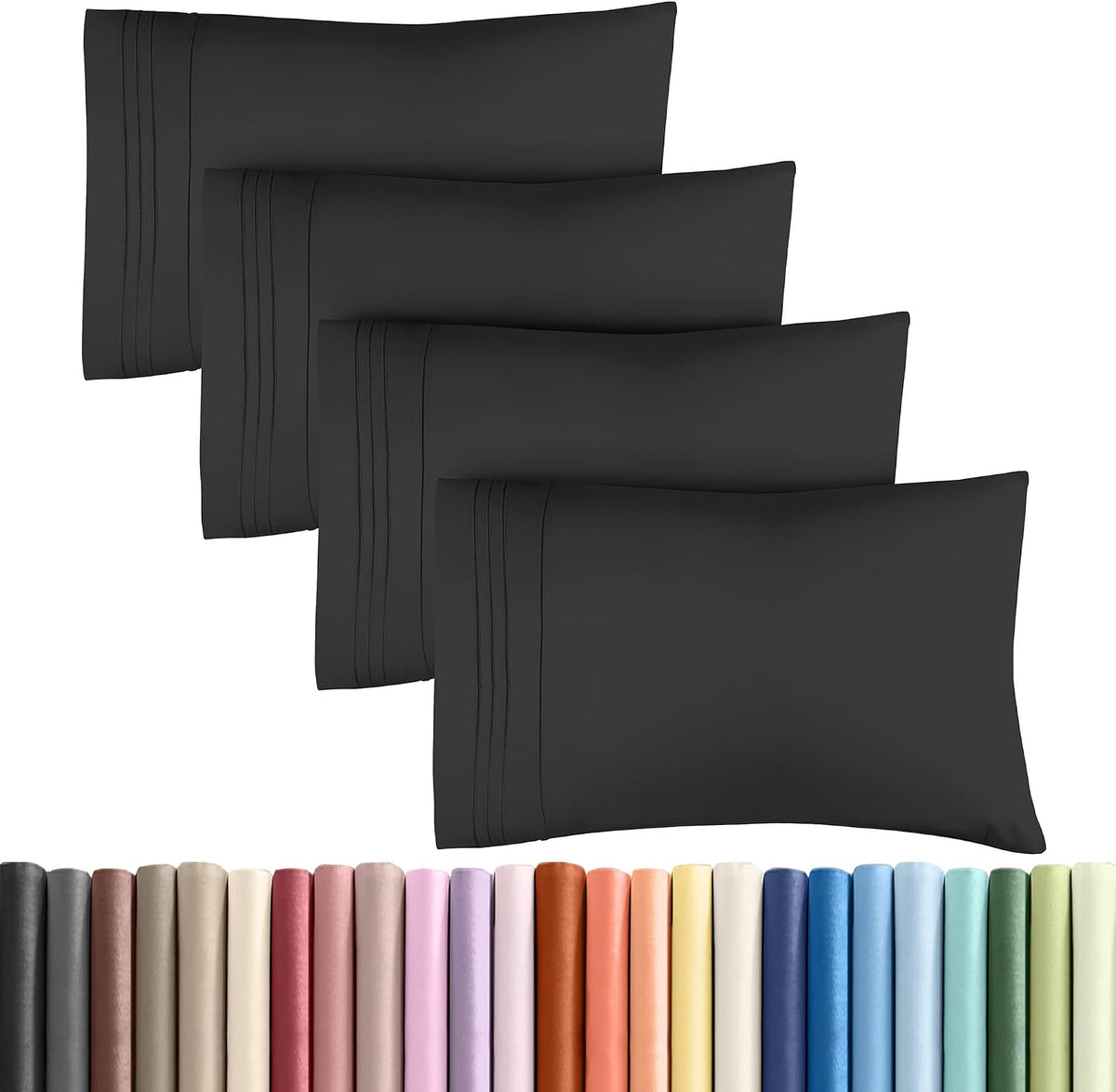 Queen Pillow Cases Set of 4 - Ultra Soft Cozy Pillowcase Covers - Charcoal
