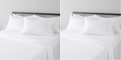 Amazon Basics Lightweight Super Soft Breathable Wrinkle-Resistant Microfiber 4-Piece Bed Sheet Set with 14-Inch Deep Pockets, Queen, Bright White, Solid