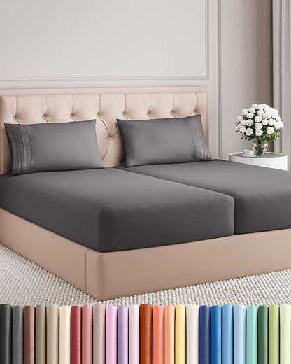 Queen Size 4 Piece Sheet Set - Comfy Breathable &amp; Cooling Sheets - White