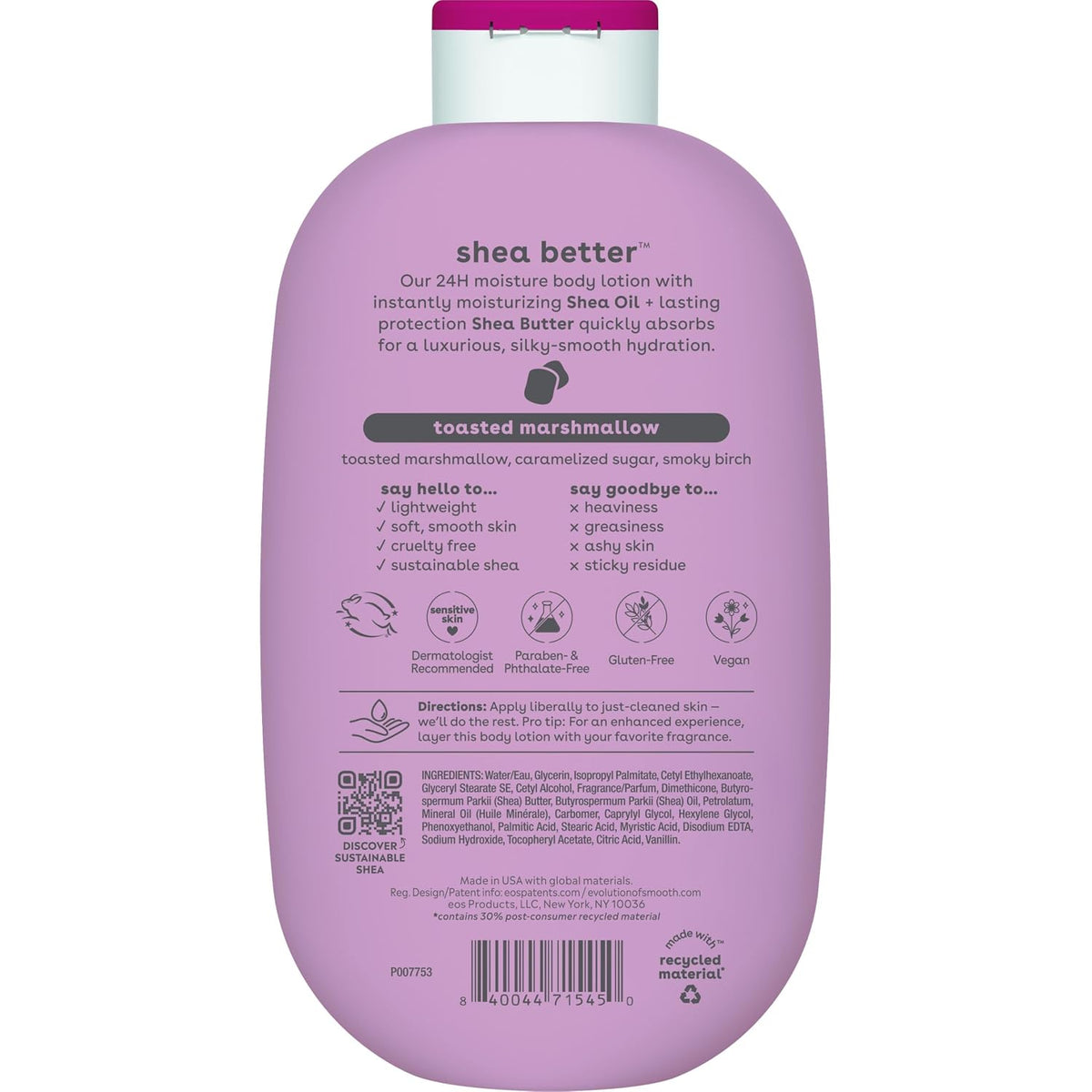eos Shea Better Body Lotion- Vanilla Cashmere, 24-Hour Moisture, 16 fl oz