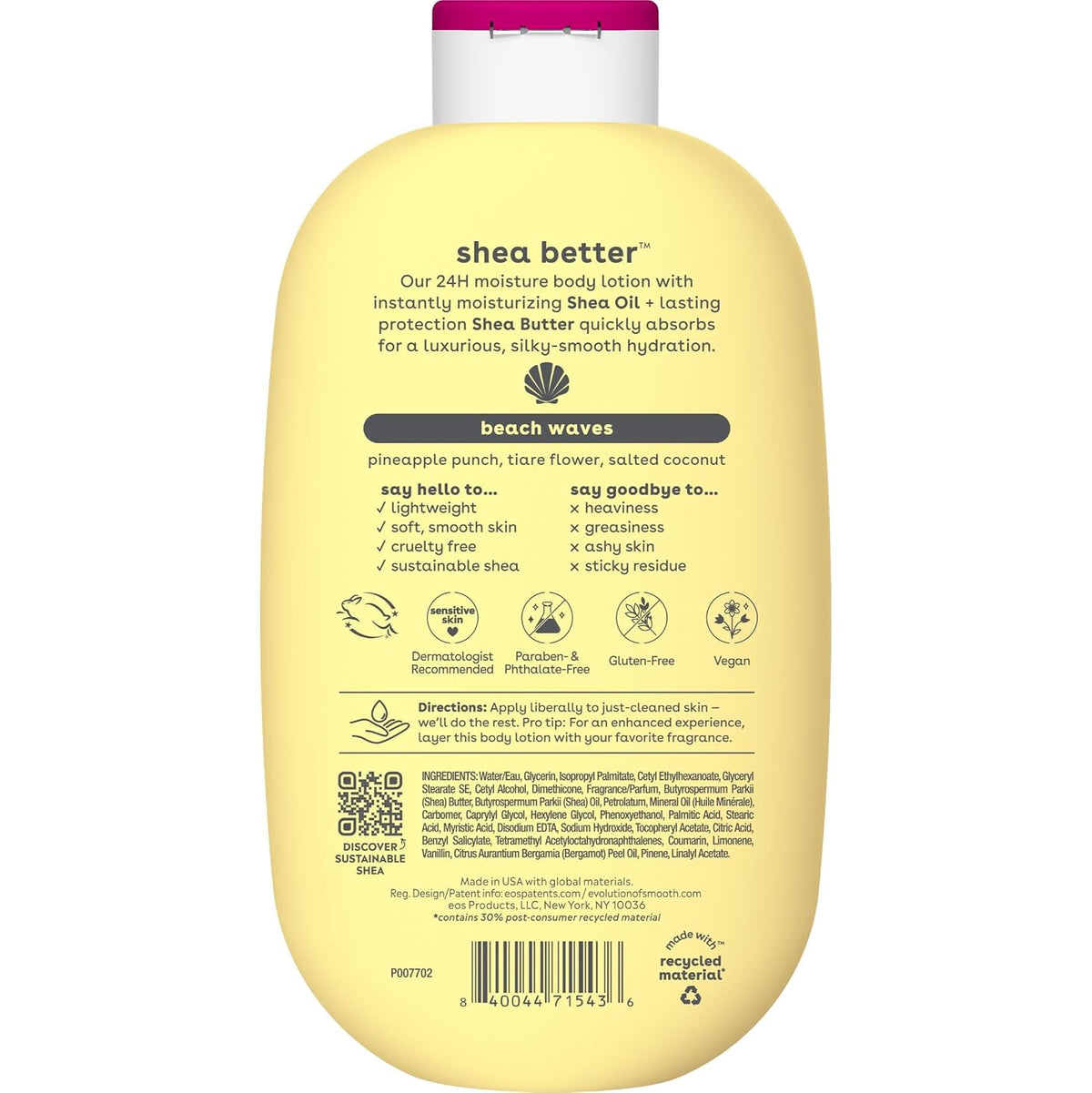 eos Shea Better Body Lotion- Vanilla Cashmere, 24-Hour Moisture, 16 fl oz