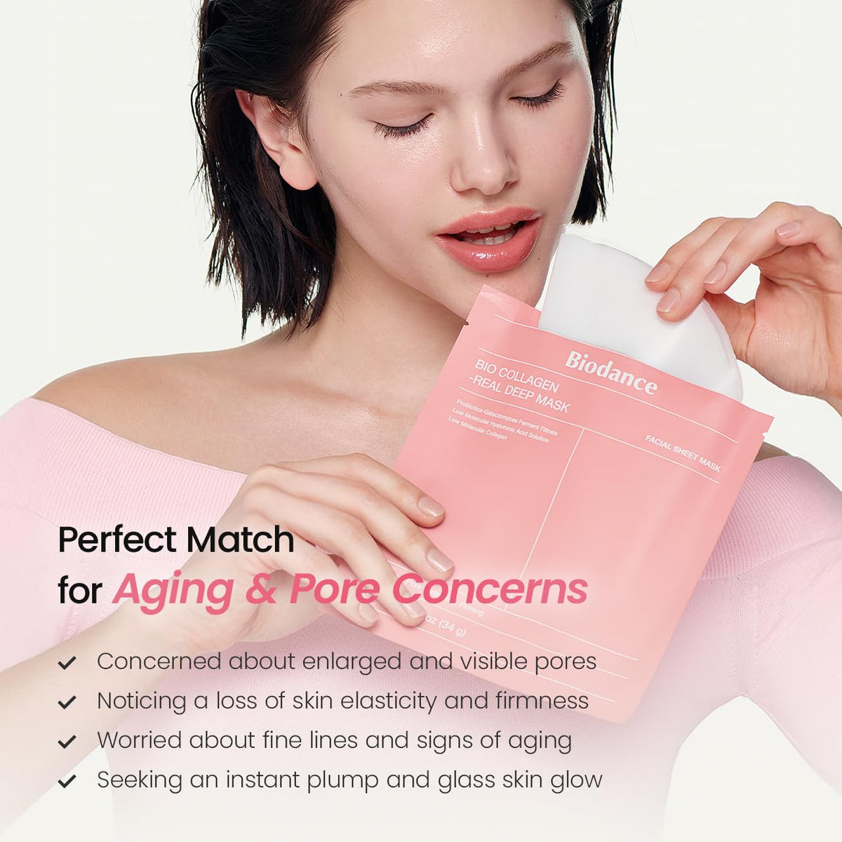 BIODANCE Bio-Collagen Real Deep Mask, Hydrating Overnight Hydrogel Face Mask, Pore Minimizing, Elasticity, Plumping, Travel Essentials &amp; Self Care Gifts for Women, Korean Skin Care | 1.19oz(34g) x 4ea