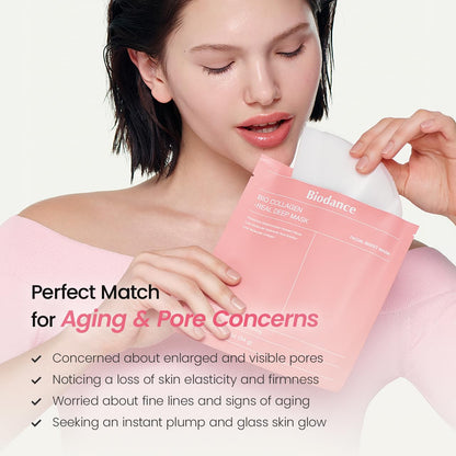 BIODANCE Bio-Collagen Real Deep Mask, Hydrating Overnight Hydrogel Face Mask, Pore Minimizing, Elasticity, Plumping, Travel Essentials &amp; Self Care Gifts for Women, Korean Skin Care | 1.19oz(34g) x 4ea