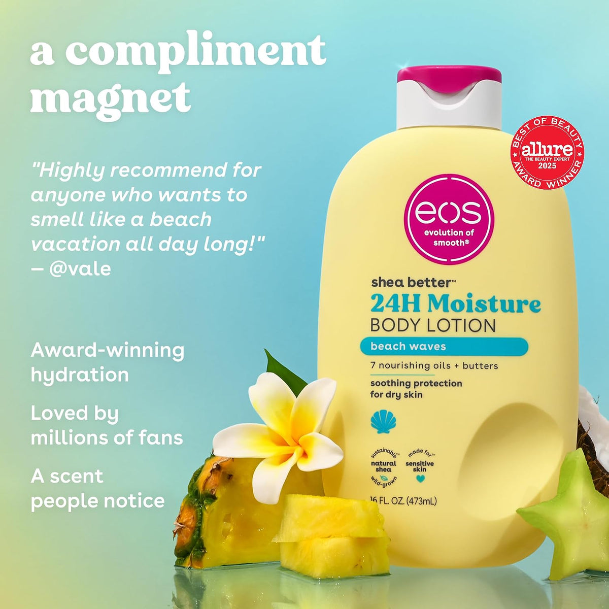 eos Shea Better Body Lotion- Vanilla Cashmere, 24-Hour Moisture, 16 fl oz