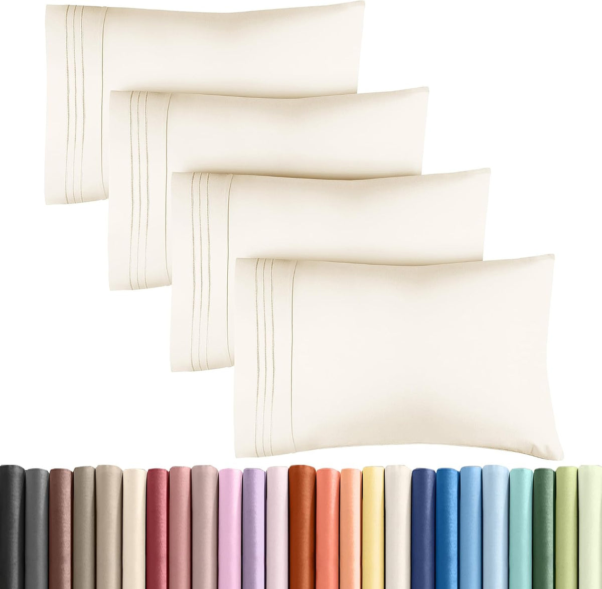 Queen Pillow Cases Set of 4 - Ultra Soft Cozy Pillowcase Covers - Charcoal
