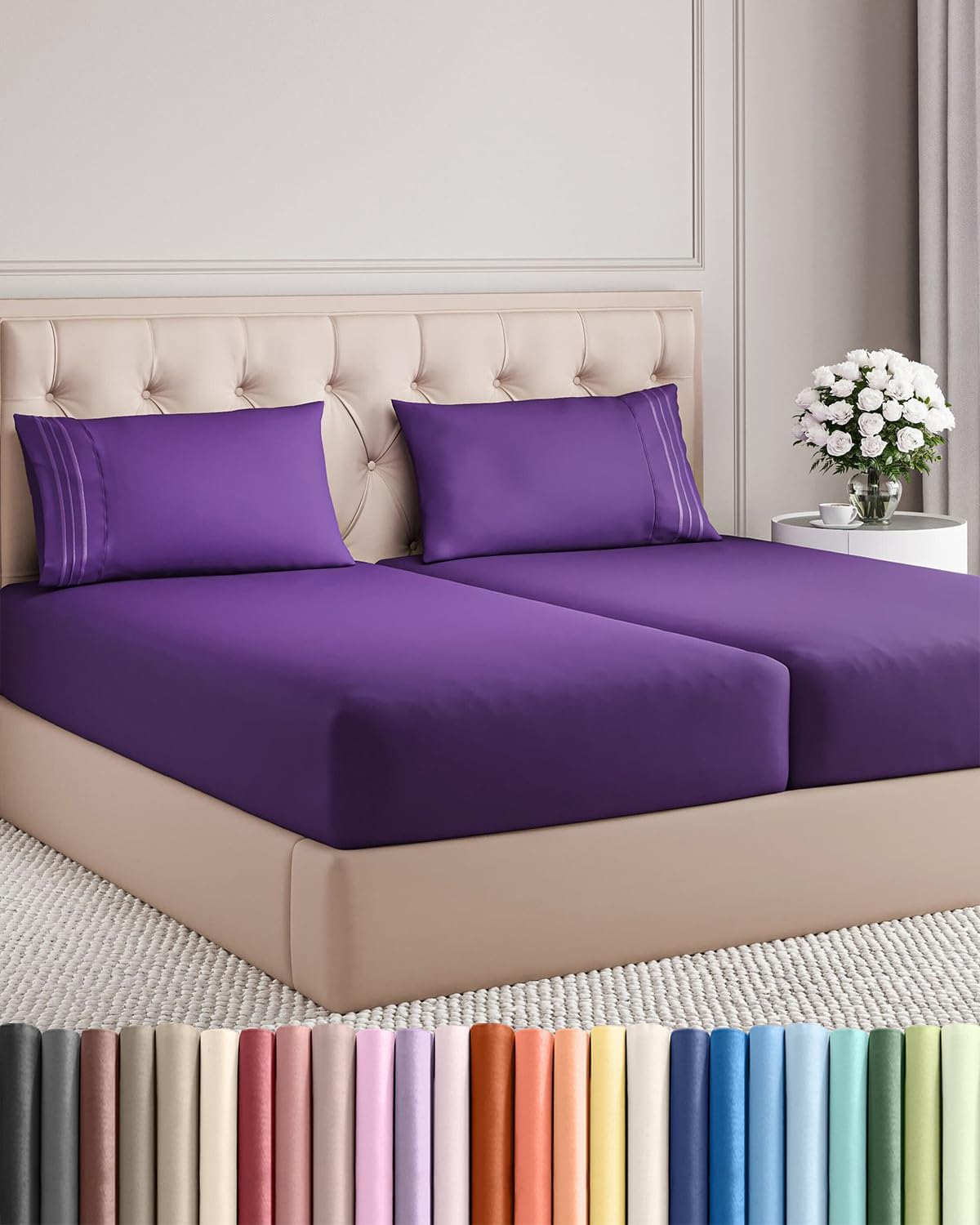 Queen Size 4 Piece Sheet Set - Comfy Breathable &amp; Cooling Sheets - White